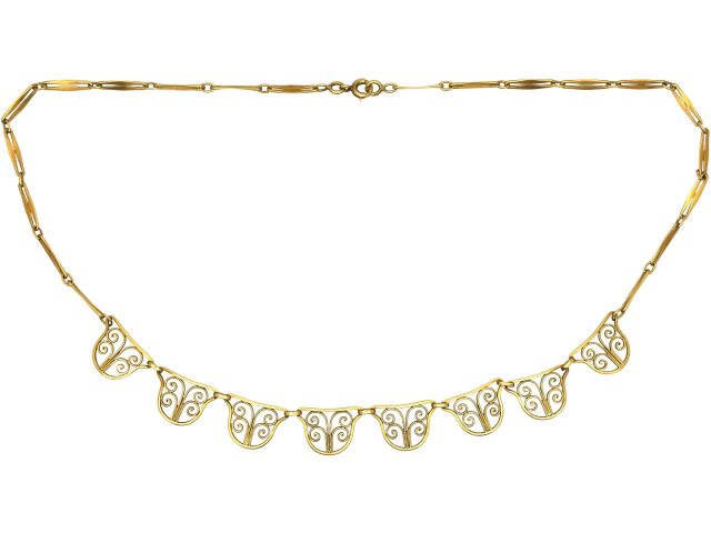 French 18ct Gold Art Deco Necklace with Seven Drops