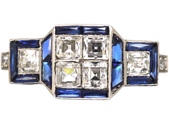 Mid 20th Century French Platinum, Sapphire & Diamond Ring by Jean-Thierry Bondt