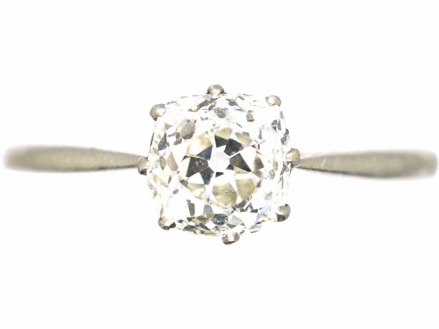 Art Deco Platinum Ring set with an Old Mine Cut Diamond