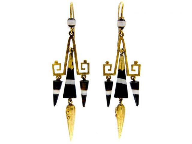 Banded Sardonyx 15ct Gold Drop Earrings