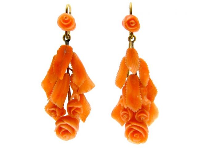 Carved Coral Drop Earrings