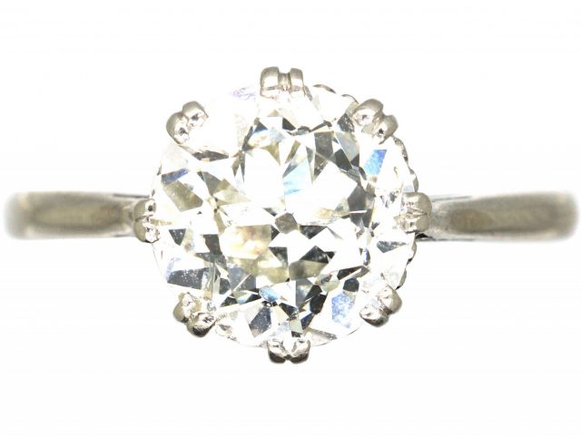 Art Deco Platinum 2.10 Carat Old European Cut Diamond Solitaire Ring