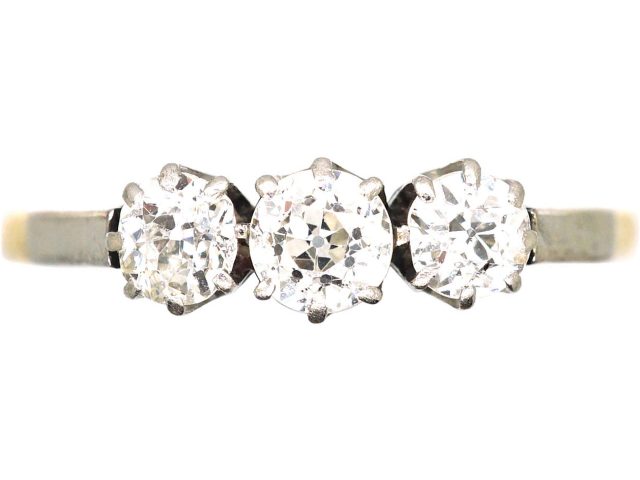 Early 20th Century 18ct Gold & Platinum, Three Stone Diamond Ring