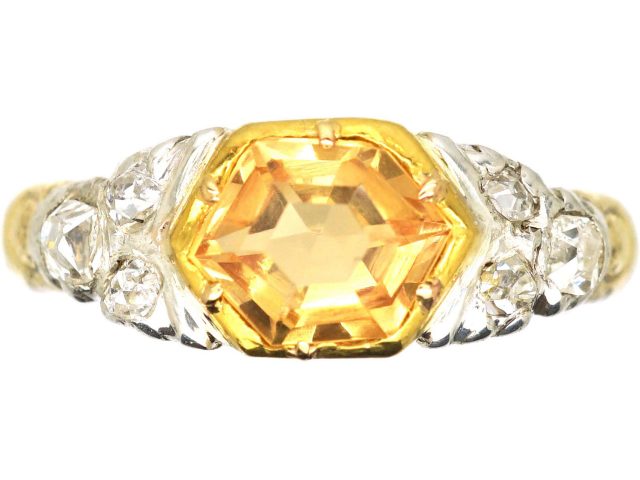 Georgian 18ct Gold, Topaz & Old Mine Cut Diamond Ring