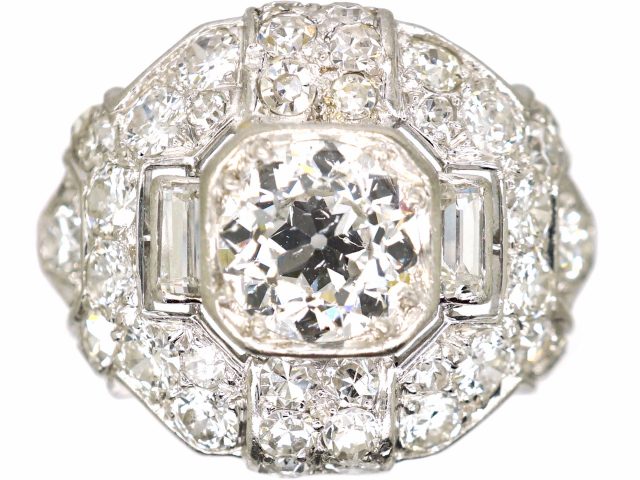 Art Deco Platinum & Diamond Geometric Cluster Ring