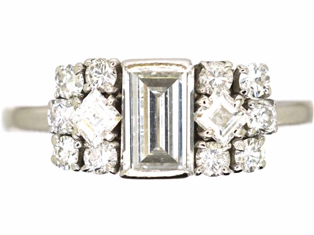 Art Deco Platinum, Geometric Ring set with Diamonds