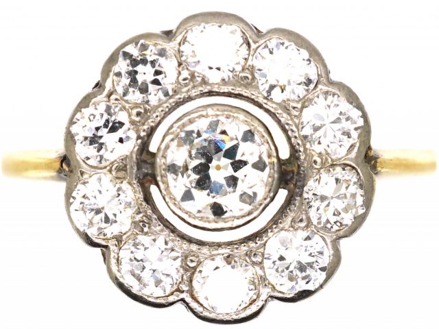 Edwardian 18ct Gold & Platinum, Diamond Cluster Ring