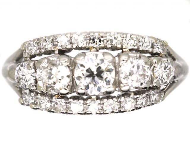 Edwardian 18ct White Gold Three Row Diamond Ring