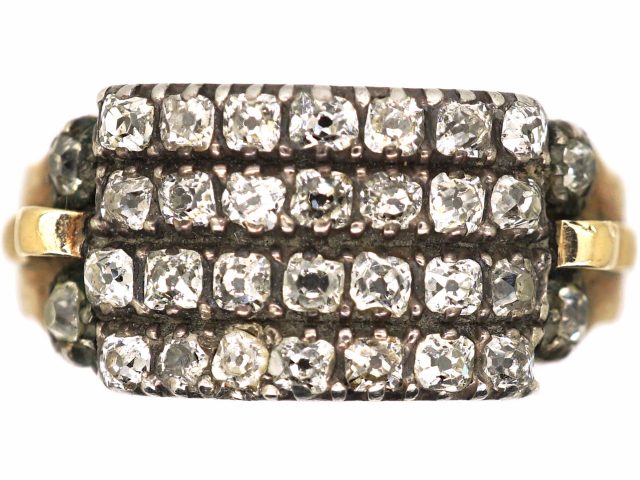 Georgian 15ct Gold & Silver Four Row Old Mine Cut Diamond Ring