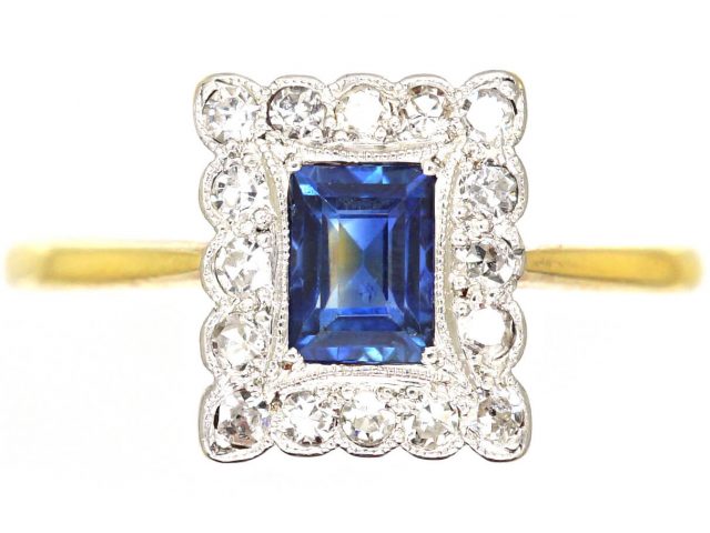 Early 20th Century 18ct Gold & Platinum, Sapphire & Diamond Rectangular Ring