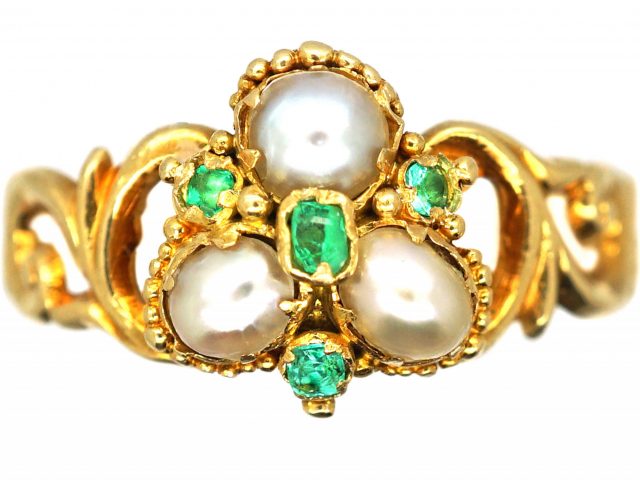 Regency 15ct Gold, Emerald & Natural Split Pearl Ring