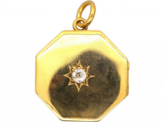 Edwardian 18ct Gold Octagonal Locket set with a Diamond