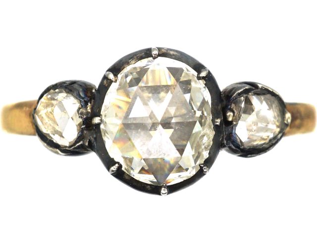 Georgian 15ct Gold & Silver, Three Stone Rose Diamond Ring