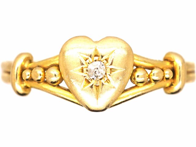 Edwardian 18ct Gold Heart Shaped Ring set with a Diamond