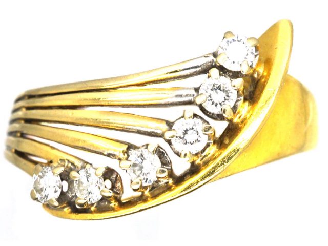 18ct Gold Modernist Swirl Ring set with Diamonds