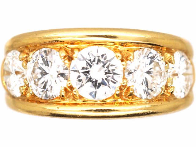 French 18ct Gold Five Stone Diamond Ring set with D colour Flawless Diamonds