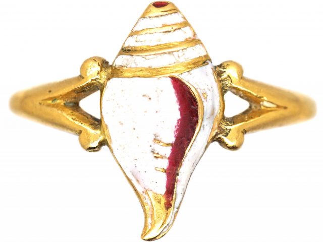 Georgian 18ct Gold Ring with Enamelled Conch Shell