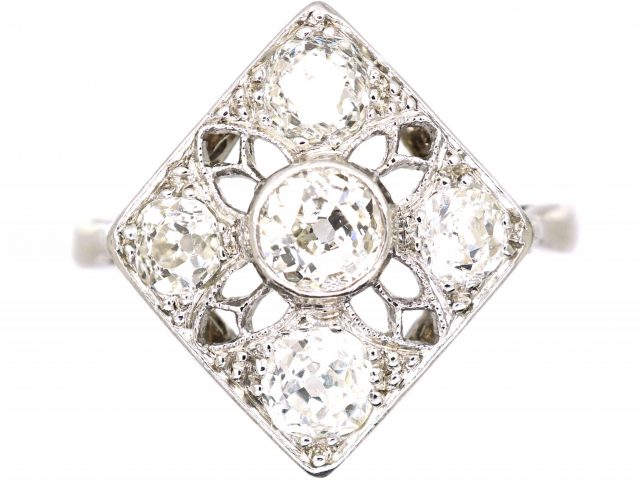 Early 20th Century 18ct White Gold, Diamond Shaped Ring set with Diamonds