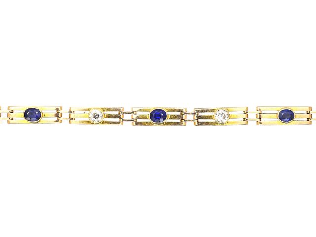 Edwardian 15ct Gold Narrow Gate Bracelet set with Sapphires & Diamonds