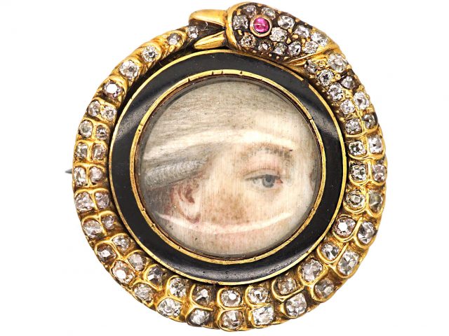 Georgian Lover’s Eye Brooch with Ourabos set with Diamonds