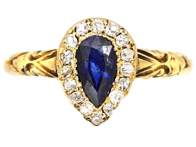 Edwardian 18ct Gold Pear Shaped Ring set with a Sapphire & Diamonds