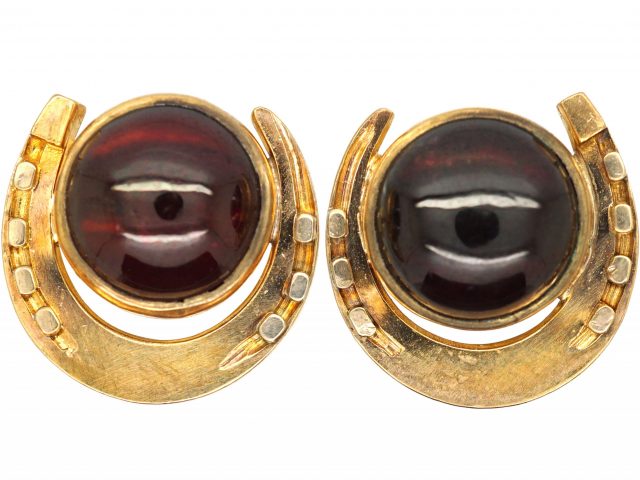 Victorian 15ct Gold Horseshoe Earrings set with Cabochon Garnets