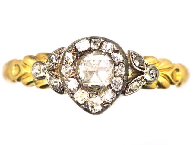 Early Victorian 18ct Gold Heart Shaped Ring set with Diamonds