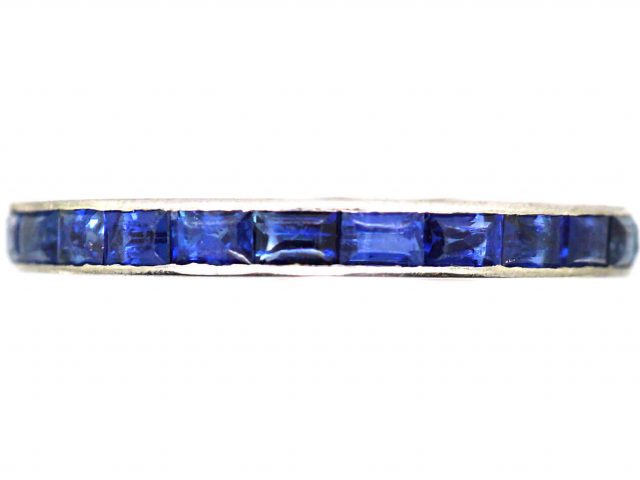 Art Deco Narrow Platinum Eternity Ring set with Sapphires