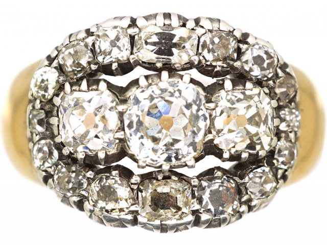 William 1V 18ct Gold & Silver, Large Oval Cluster Ring set with Old Mine Cut Diamonds