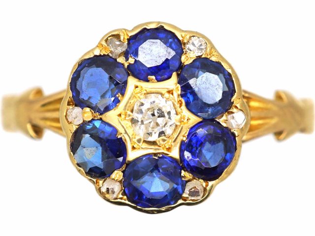 Edwardian 18ct Gold Sapphire & Diamond Cluster Ring