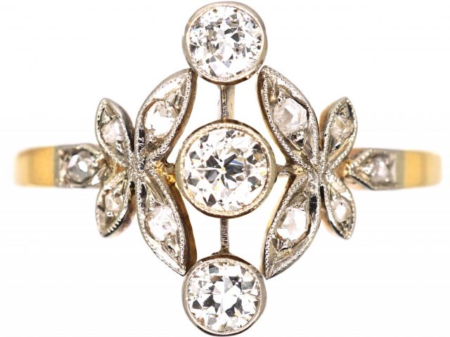 Edwardian 18ct Gold & Platinum Diamond Fancy Sprig Ring