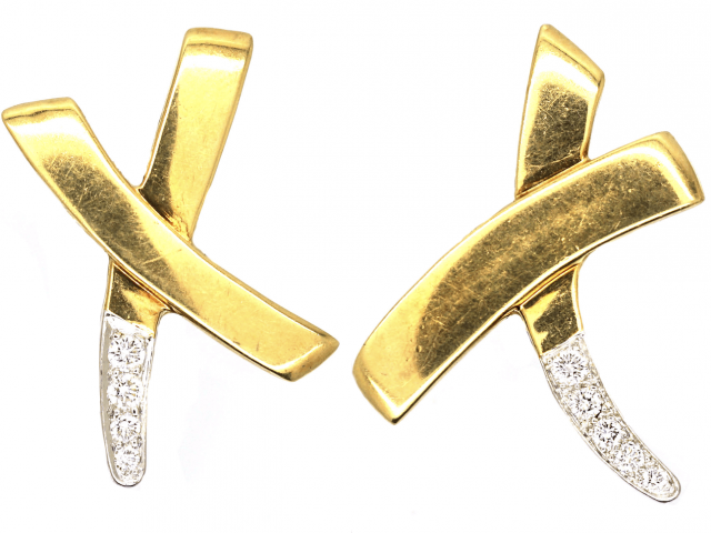 Tiffany 18ct Gold Kiss Earrings set with Diamonds designed by Paloma Picasso