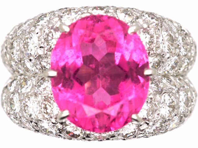 French 18ct White Gold Pink Tourmaline & Diamond Ring by André Vassort