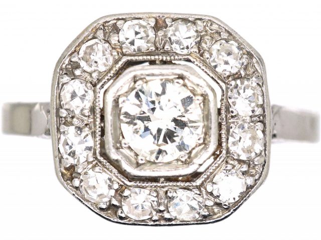 Art Deco 18ct White Gold & Diamond Octagonal Ring