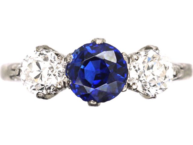 Early 20th Century Platinum, Sapphire & Diamond Three Stone Ring