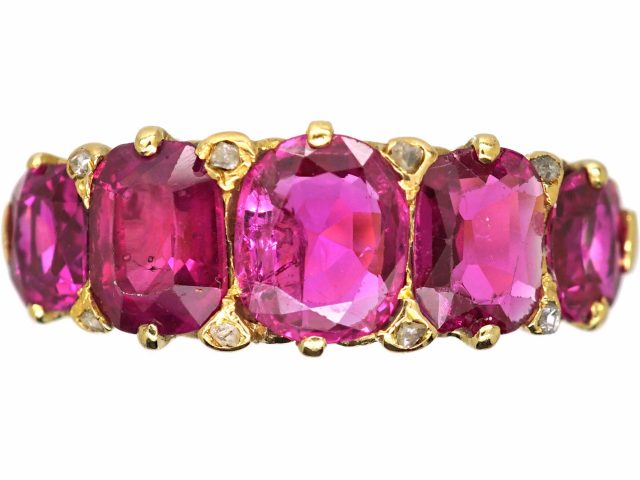 Victorian 18ct Gold, Five Stone Burma Ruby Ring