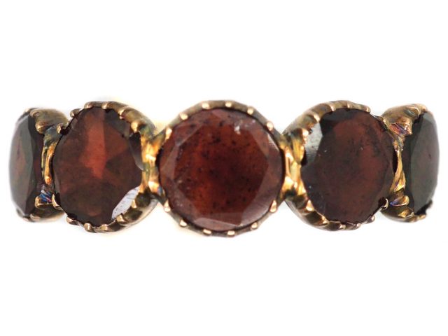 Georgian 9ct Gold & Flat Cut Garnet Half Eternity Ring